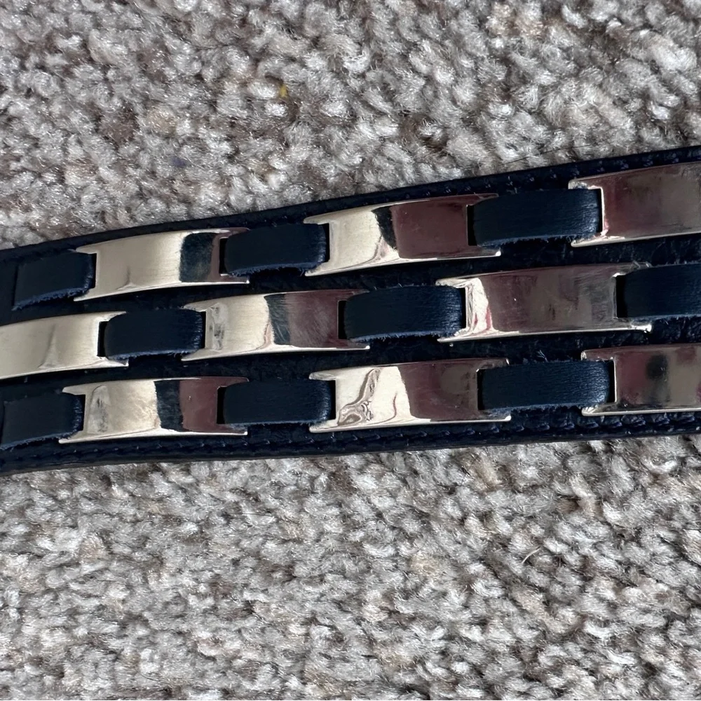 Vintage Escada Black Leather Mirrored Belt Size 42 Rockstar West Germany Made